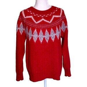 Croft & Barrow Women’s Fair Isle Nordic Ski Lodge Diamond Knit Cozy Sweater XL